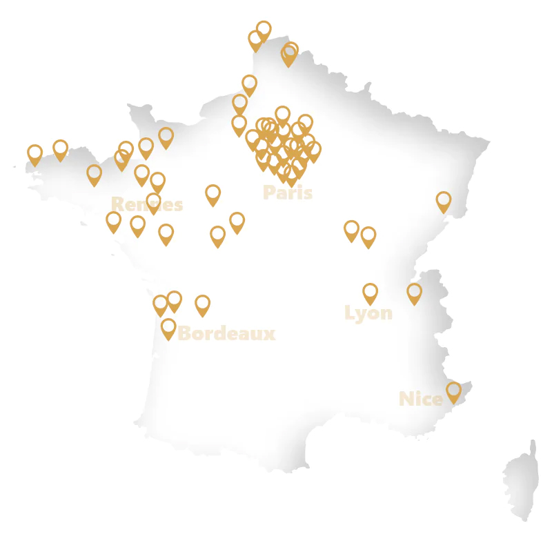 Carte de France avec les 53 établissements